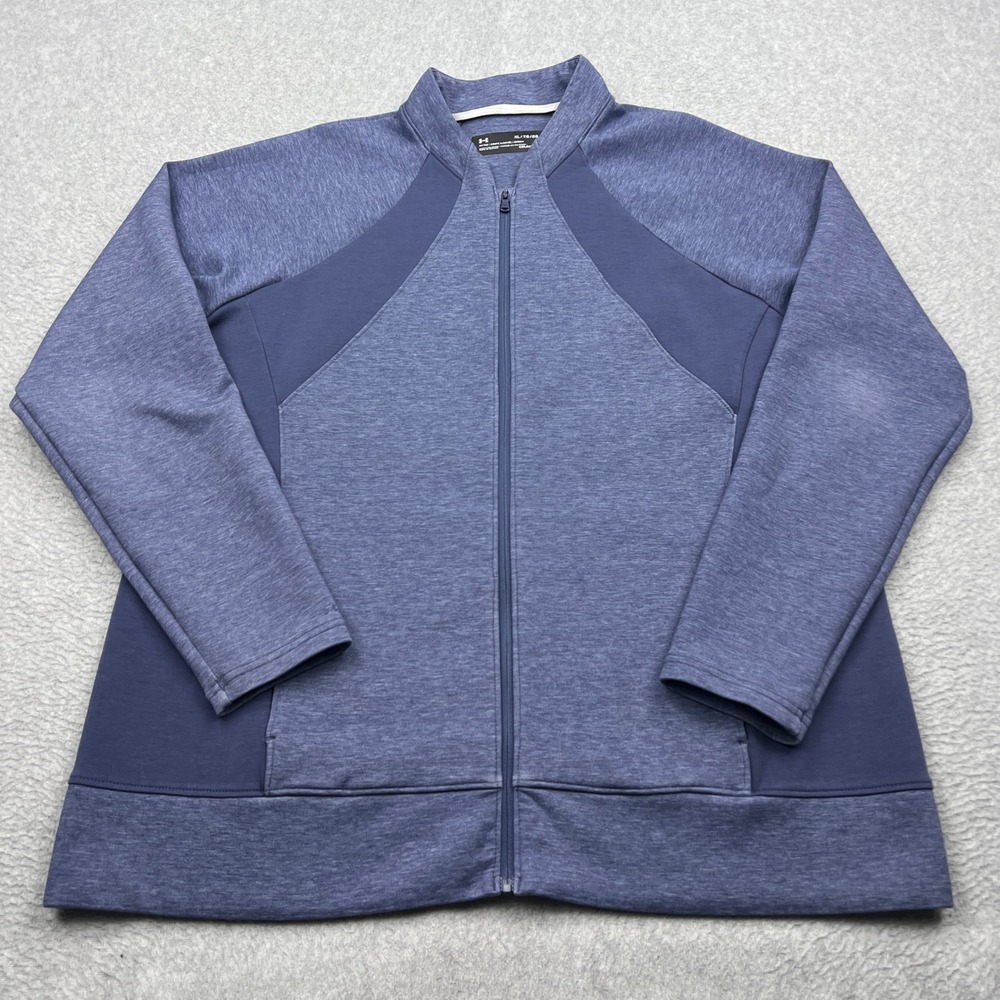 Under Armour Tech Fleece Jacket Womens XL Blue Heathered Storm ColdGear Full-Zip